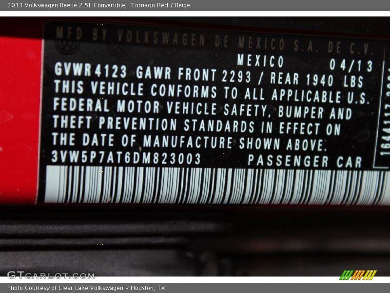Tornado Red / Beige 2013 Volkswagen Beetle 2.5L Convertible