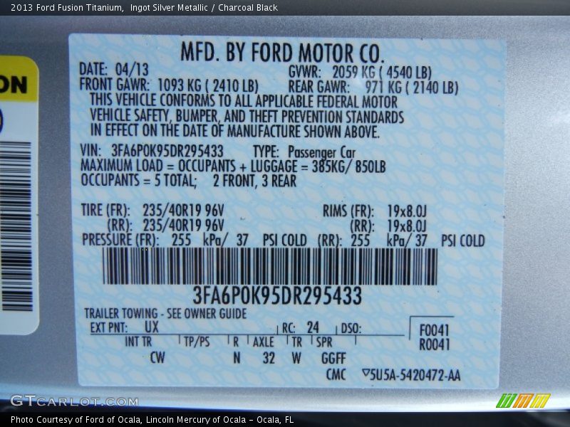 Ingot Silver Metallic / Charcoal Black 2013 Ford Fusion Titanium