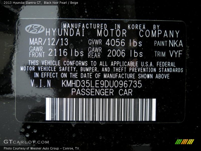 Black Noir Pearl / Beige 2013 Hyundai Elantra GT