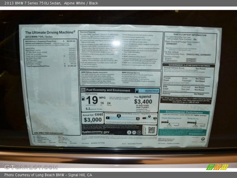 Alpine White / Black 2013 BMW 7 Series 750Li Sedan