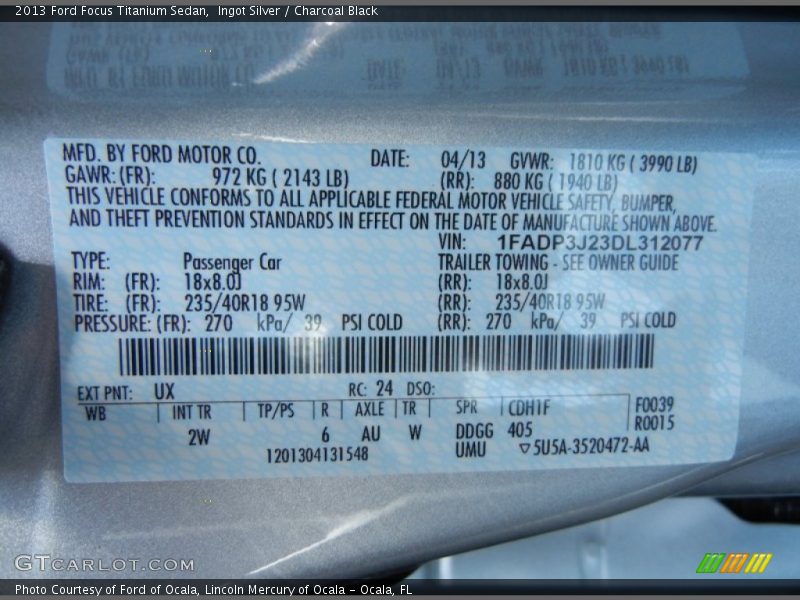 Ingot Silver / Charcoal Black 2013 Ford Focus Titanium Sedan