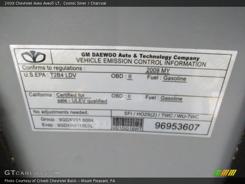 Cosmic Silver / Charcoal 2009 Chevrolet Aveo Aveo5 LT