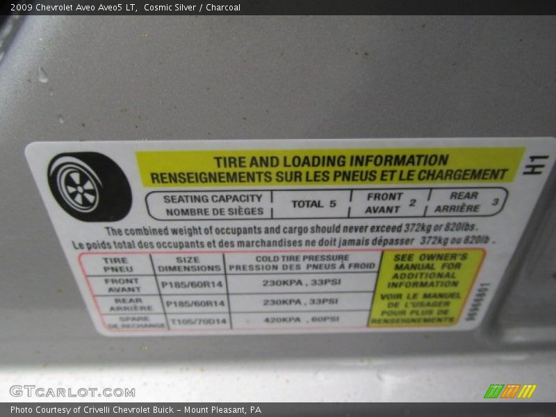 Cosmic Silver / Charcoal 2009 Chevrolet Aveo Aveo5 LT