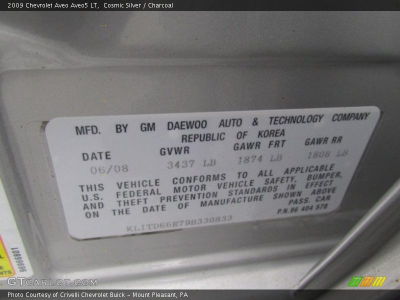 Cosmic Silver / Charcoal 2009 Chevrolet Aveo Aveo5 LT