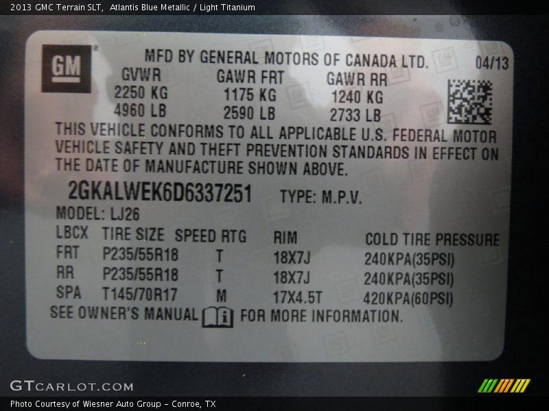 Atlantis Blue Metallic / Light Titanium 2013 GMC Terrain SLT