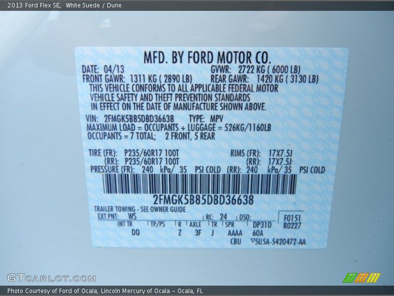 2013 Flex SE White Suede Color Code WS