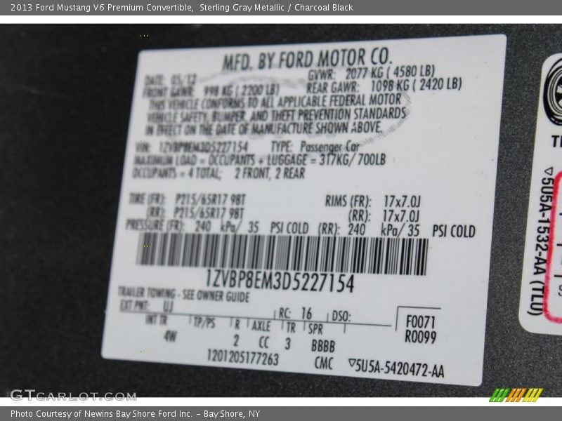Sterling Gray Metallic / Charcoal Black 2013 Ford Mustang V6 Premium Convertible