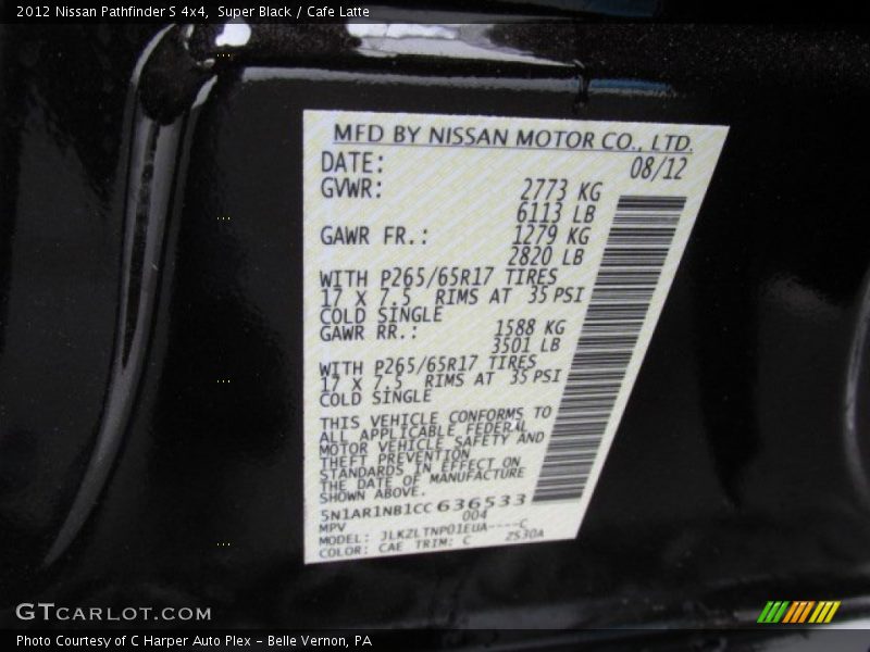 Super Black / Cafe Latte 2012 Nissan Pathfinder S 4x4