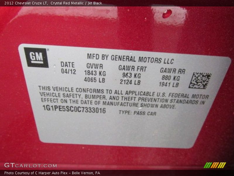 Crystal Red Metallic / Jet Black 2012 Chevrolet Cruze LT