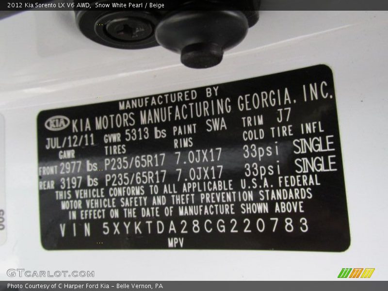 Snow White Pearl / Beige 2012 Kia Sorento LX V6 AWD