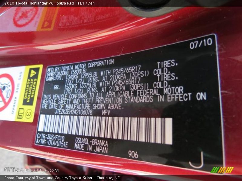 Salsa Red Pearl / Ash 2010 Toyota Highlander V6