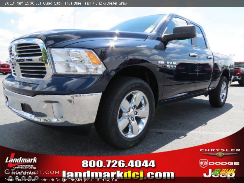 True Blue Pearl / Black/Diesel Gray 2013 Ram 1500 SLT Quad Cab