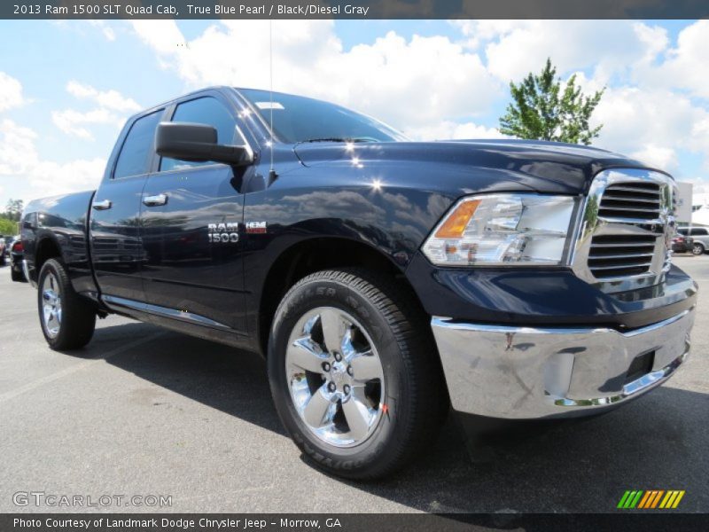 True Blue Pearl / Black/Diesel Gray 2013 Ram 1500 SLT Quad Cab