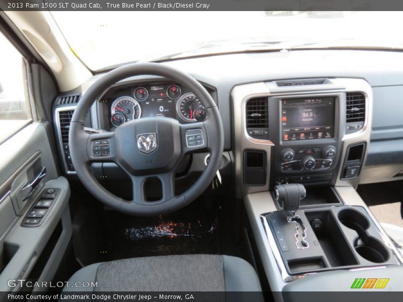 True Blue Pearl / Black/Diesel Gray 2013 Ram 1500 SLT Quad Cab