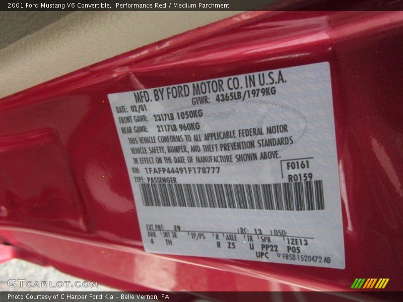 2001 Mustang V6 Convertible Performance Red Color Code E9