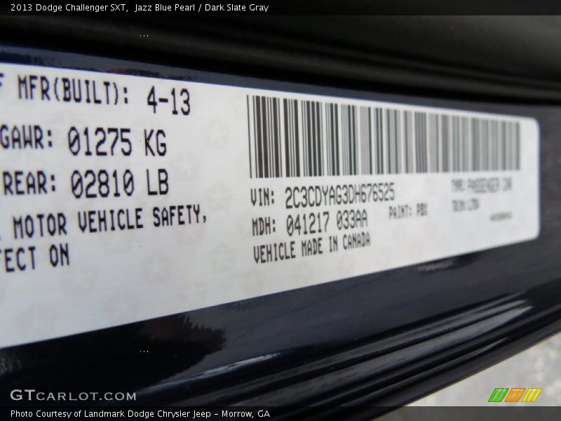 Jazz Blue Pearl / Dark Slate Gray 2013 Dodge Challenger SXT
