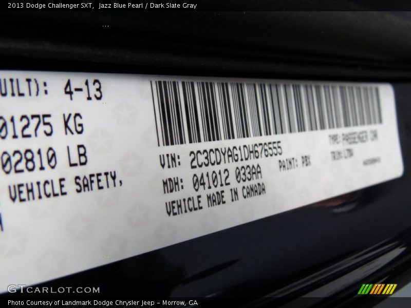 Jazz Blue Pearl / Dark Slate Gray 2013 Dodge Challenger SXT