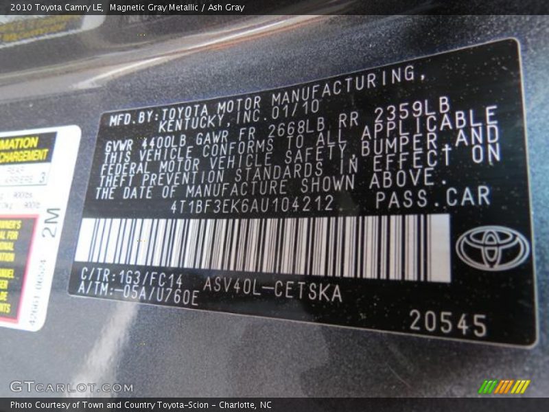 Magnetic Gray Metallic / Ash Gray 2010 Toyota Camry LE