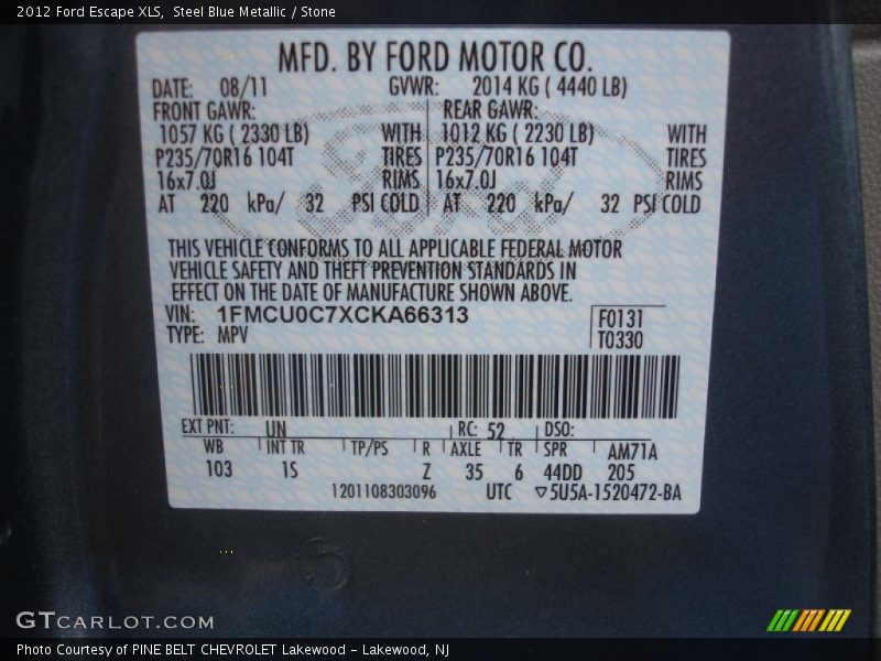 Steel Blue Metallic / Stone 2012 Ford Escape XLS