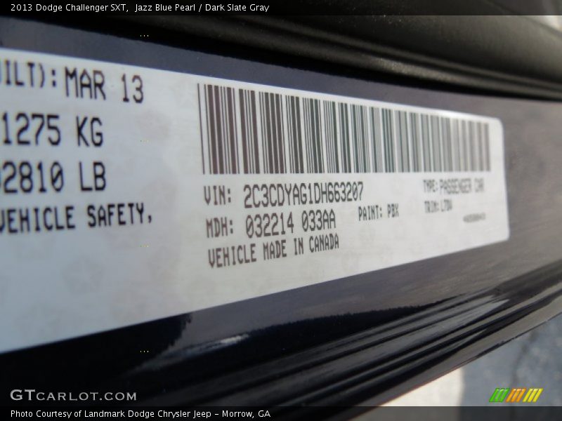 Jazz Blue Pearl / Dark Slate Gray 2013 Dodge Challenger SXT