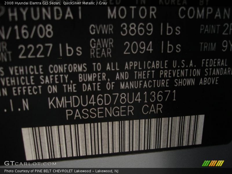 QuickSilver Metallic / Gray 2008 Hyundai Elantra GLS Sedan