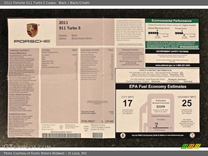  2011 911 Turbo S Coupe Window Sticker