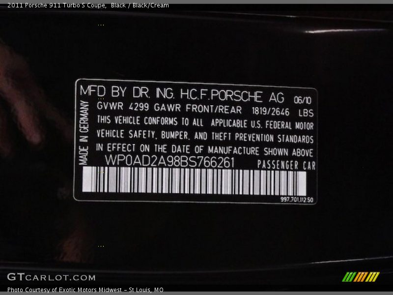 Black / Black/Cream 2011 Porsche 911 Turbo S Coupe