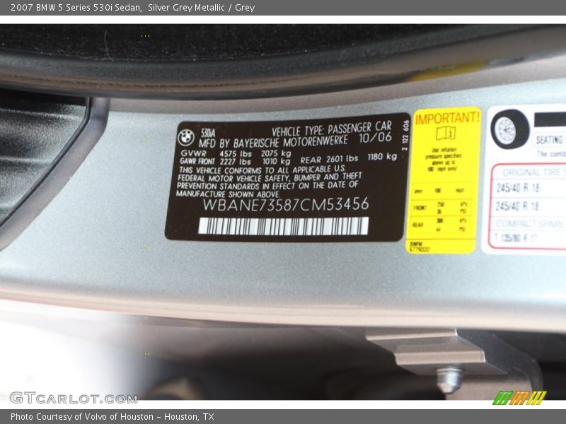 Silver Grey Metallic / Grey 2007 BMW 5 Series 530i Sedan