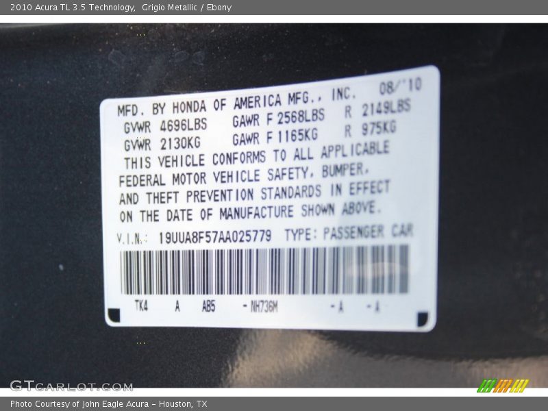 Grigio Metallic / Ebony 2010 Acura TL 3.5 Technology
