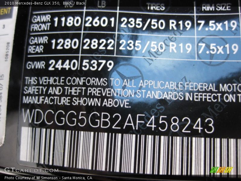 Black / Black 2010 Mercedes-Benz GLK 350