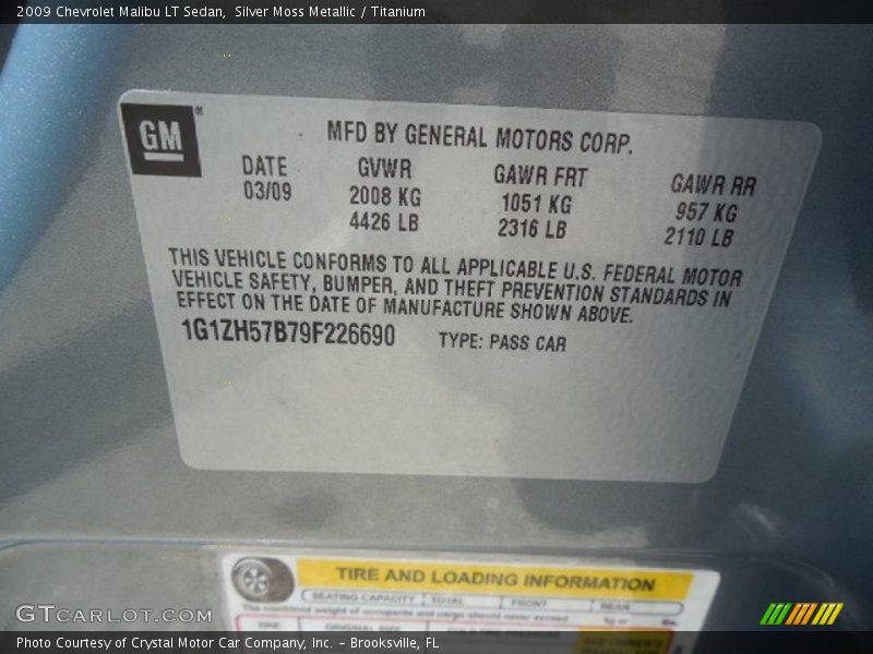 Silver Moss Metallic / Titanium 2009 Chevrolet Malibu LT Sedan
