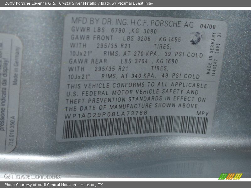 Crystal Silver Metallic / Black w/ Alcantara Seat Inlay 2008 Porsche Cayenne GTS