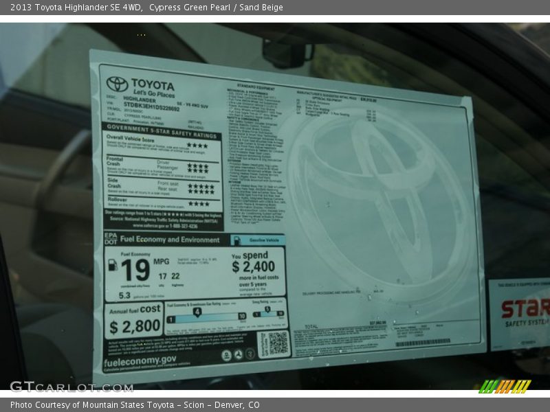 Cypress Green Pearl / Sand Beige 2013 Toyota Highlander SE 4WD
