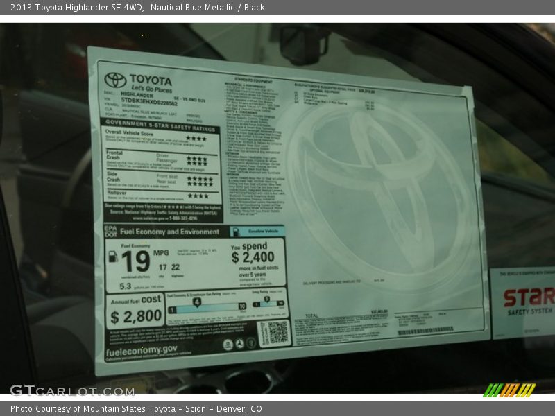 Nautical Blue Metallic / Black 2013 Toyota Highlander SE 4WD