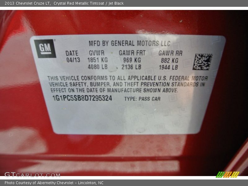 Crystal Red Metallic Tintcoat / Jet Black 2013 Chevrolet Cruze LT