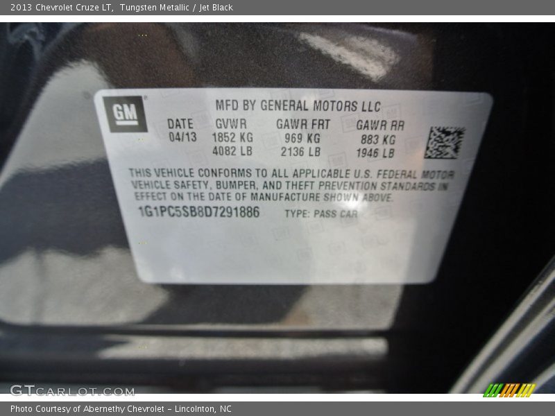 Tungsten Metallic / Jet Black 2013 Chevrolet Cruze LT