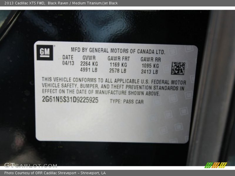 Black Raven / Medium Titanium/Jet Black 2013 Cadillac XTS FWD