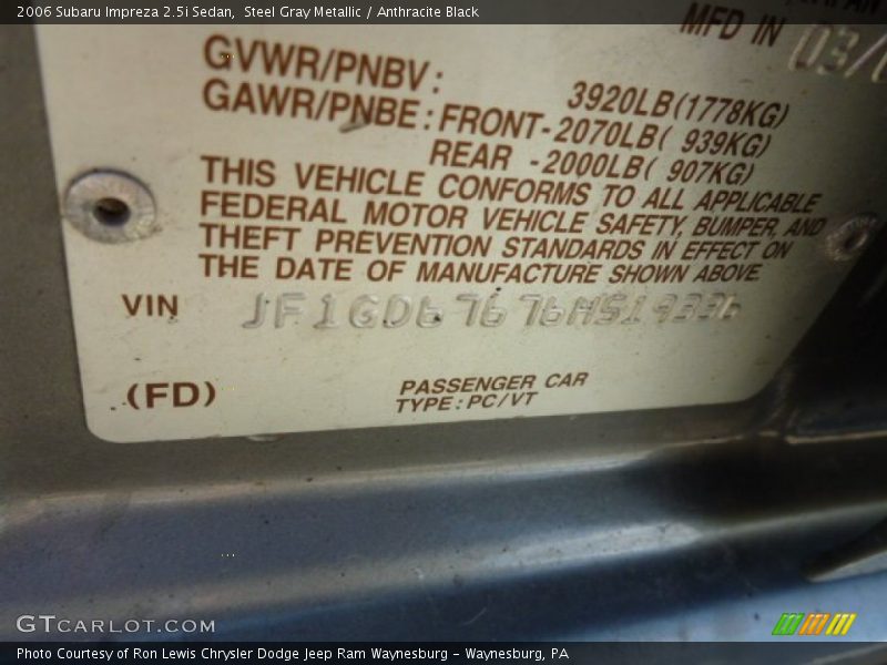 Steel Gray Metallic / Anthracite Black 2006 Subaru Impreza 2.5i Sedan