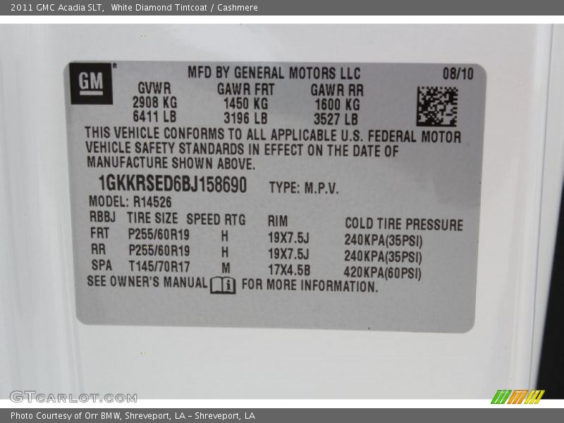 White Diamond Tintcoat / Cashmere 2011 GMC Acadia SLT