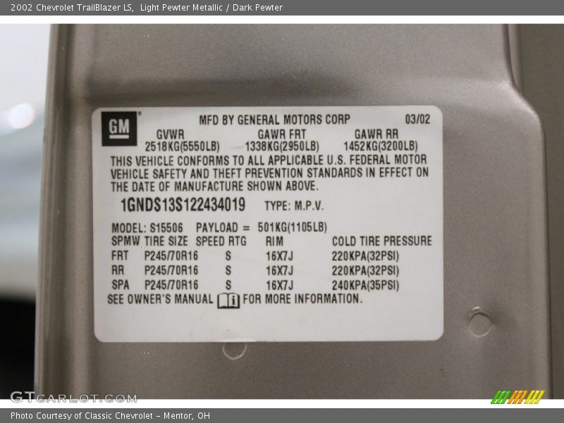 Light Pewter Metallic / Dark Pewter 2002 Chevrolet TrailBlazer LS