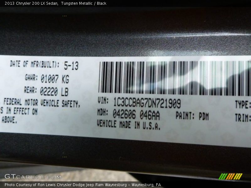 2013 200 LX Sedan Tungsten Metallic Color Code PDM