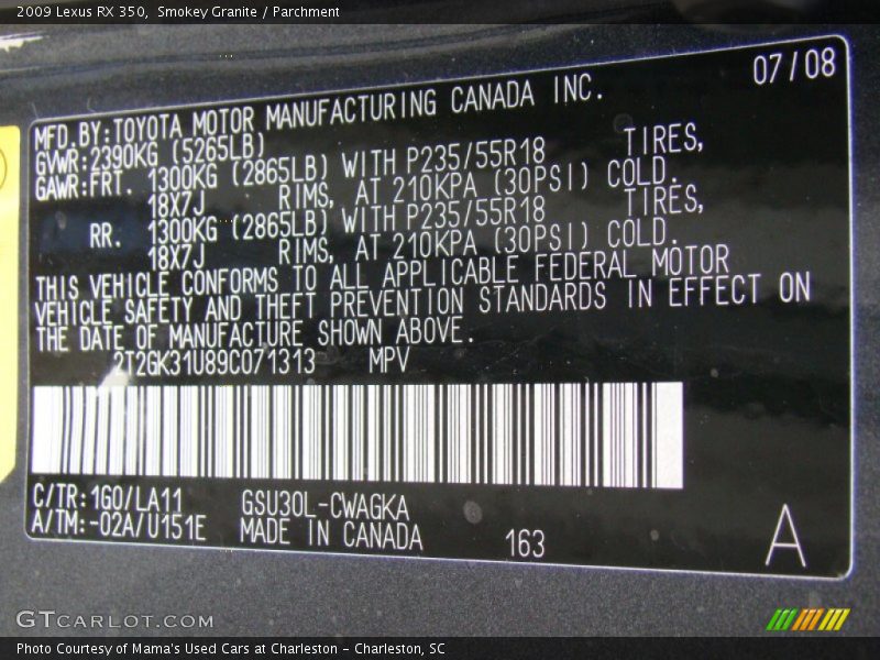 Smokey Granite / Parchment 2009 Lexus RX 350