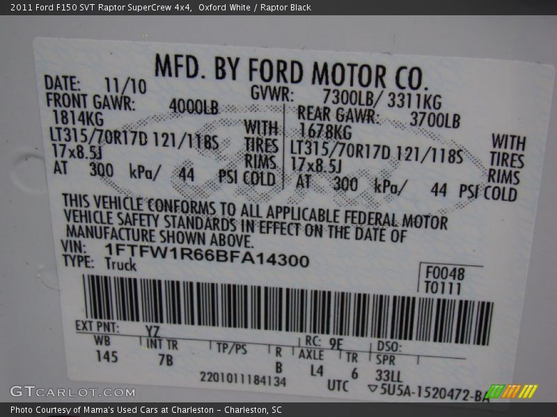 Oxford White / Raptor Black 2011 Ford F150 SVT Raptor SuperCrew 4x4
