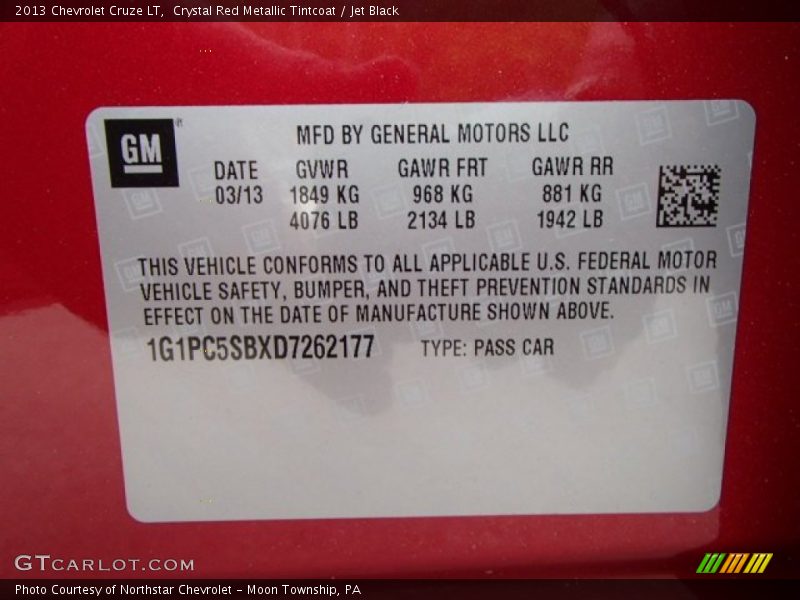 Crystal Red Metallic Tintcoat / Jet Black 2013 Chevrolet Cruze LT