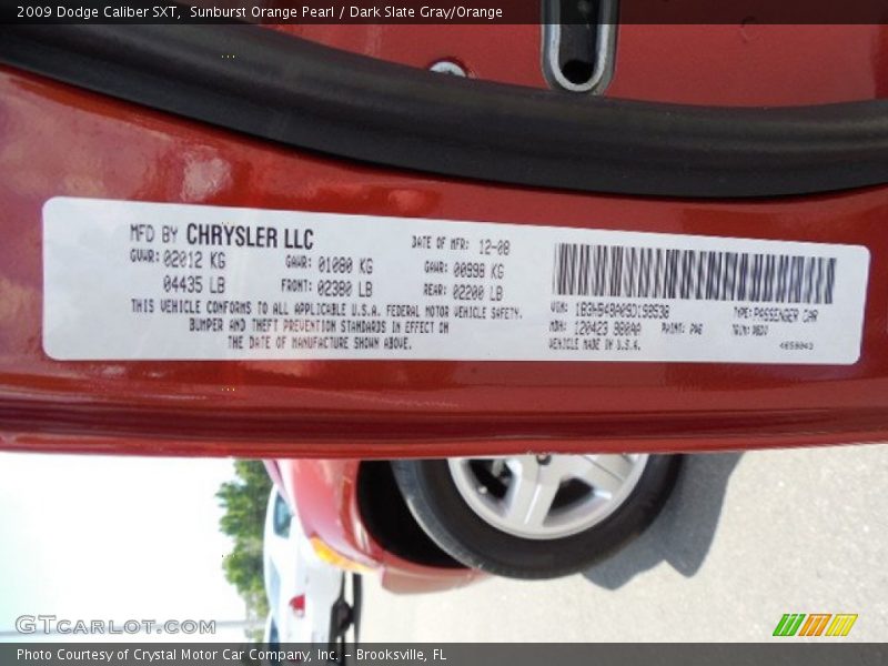 Sunburst Orange Pearl / Dark Slate Gray/Orange 2009 Dodge Caliber SXT