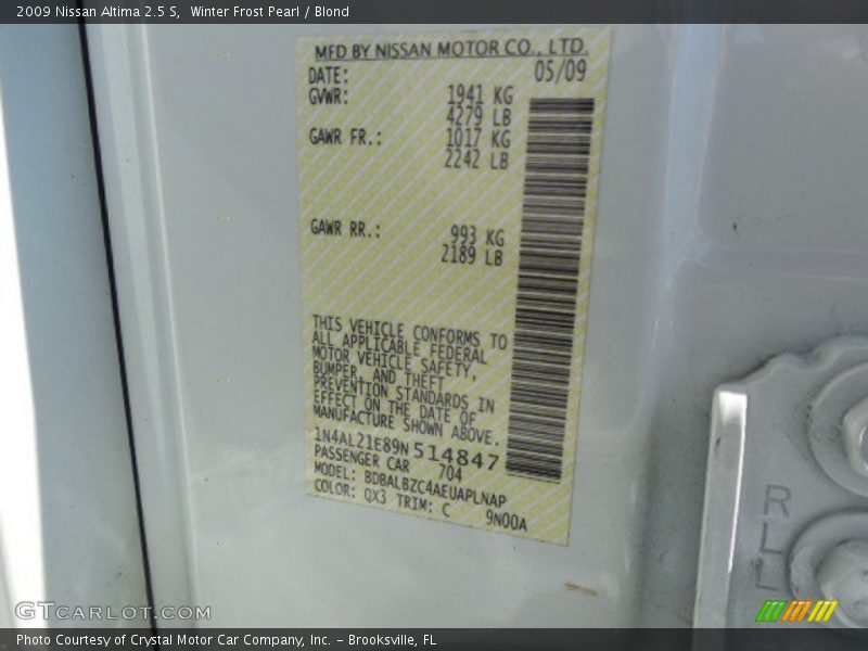 Winter Frost Pearl / Blond 2009 Nissan Altima 2.5 S