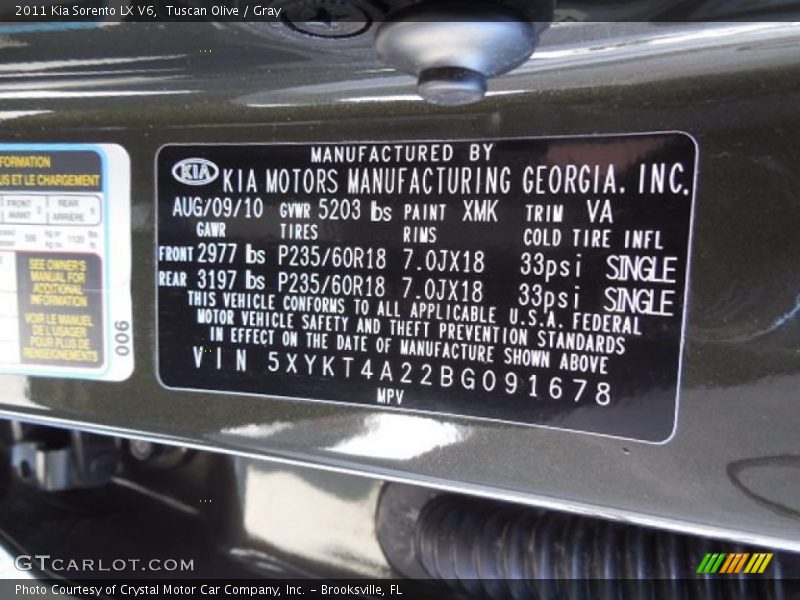 Tuscan Olive / Gray 2011 Kia Sorento LX V6