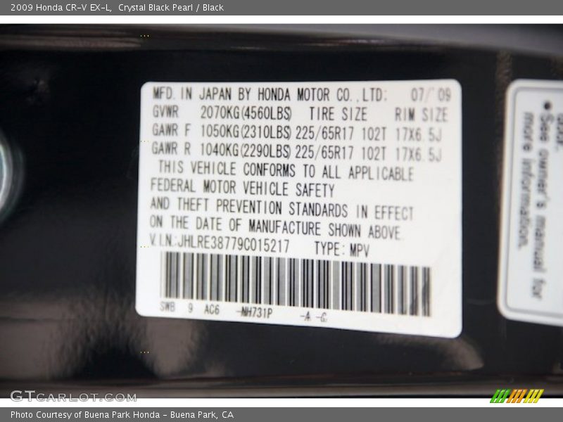Crystal Black Pearl / Black 2009 Honda CR-V EX-L