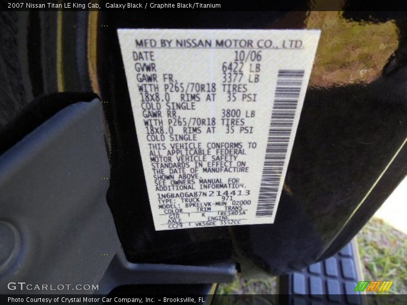Galaxy Black / Graphite Black/Titanium 2007 Nissan Titan LE King Cab