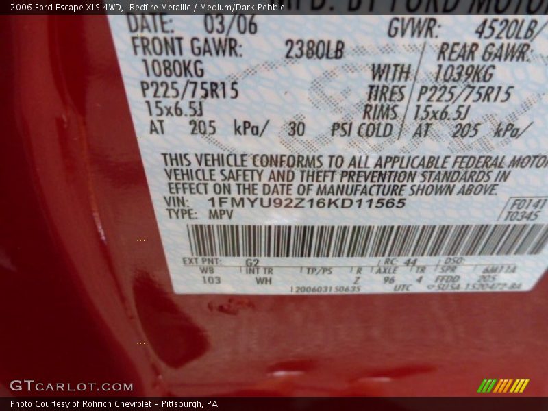 Redfire Metallic / Medium/Dark Pebble 2006 Ford Escape XLS 4WD